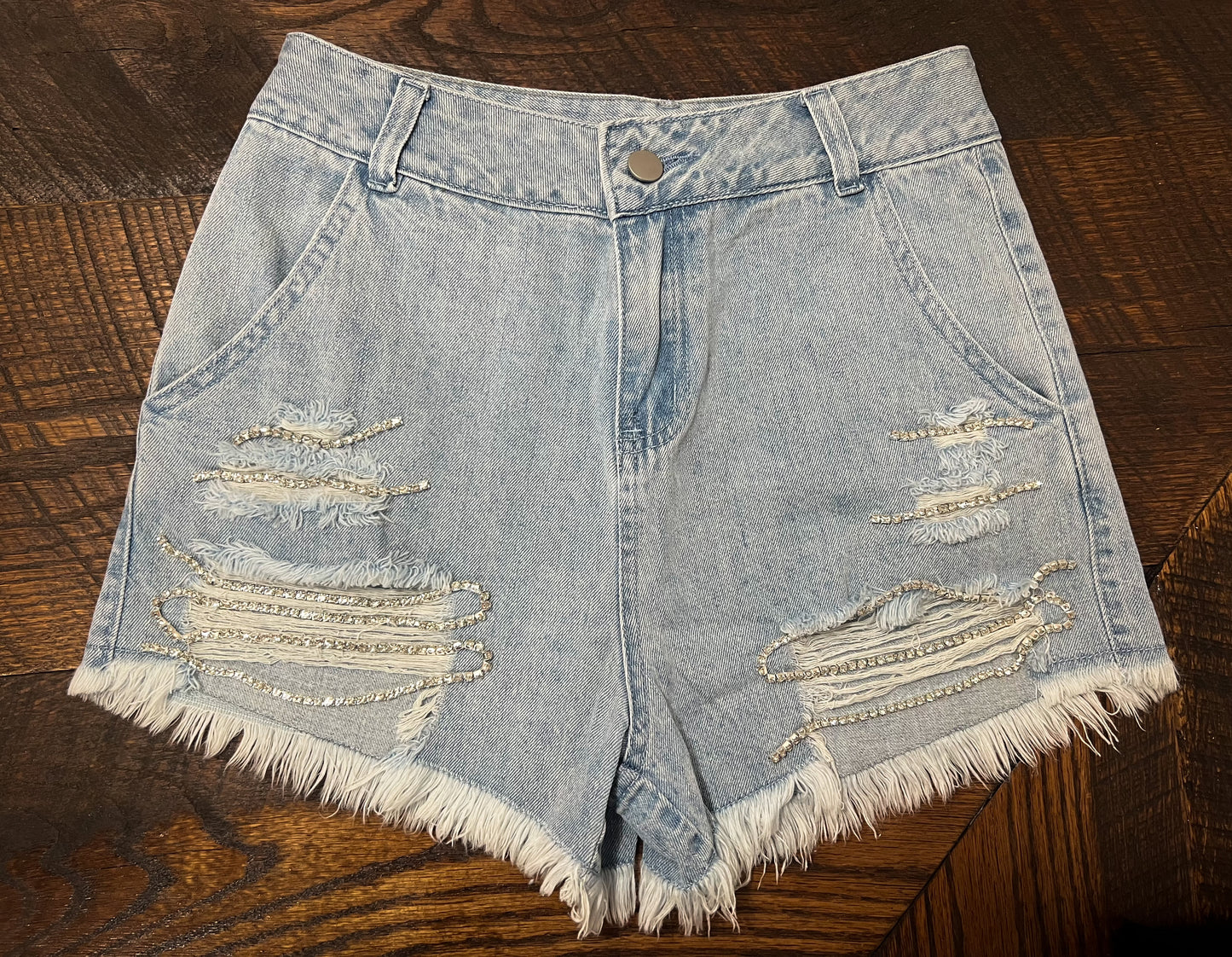 Light Rhinestone Denim Shorts